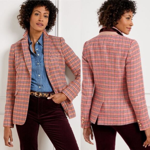 Talbots CLASSIC SHETLAND BLAZER APPLE PLAID gold buttons wool blend 6 - Picture 1 of 11